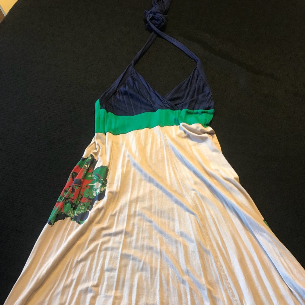 Navy, Green and Tan Dress